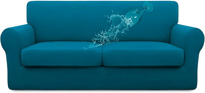Easy-Going 100% Dual Waterproof Oversized Loveseat Cover Stretch Soft Couch Cover for Dogs, Sofa Slipcover for 2 Separate Cushion Couch Leakproof Furniture Protector Peacock Blue
