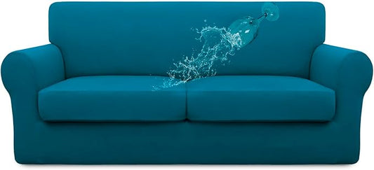 Easy-Going 100% Dual Waterproof Oversized Loveseat Cover Stretch Soft Couch Cover for Dogs, Sofa Slipcover for 2 Separate Cushion Couch Leakproof Furniture Protector Peacock Blue