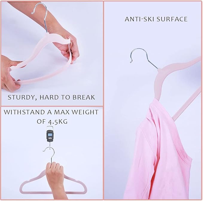 Kids Velvet Clothes Hangers, Non Slip Baby Hangers Pink (11.6" Inch - 40 Pack)