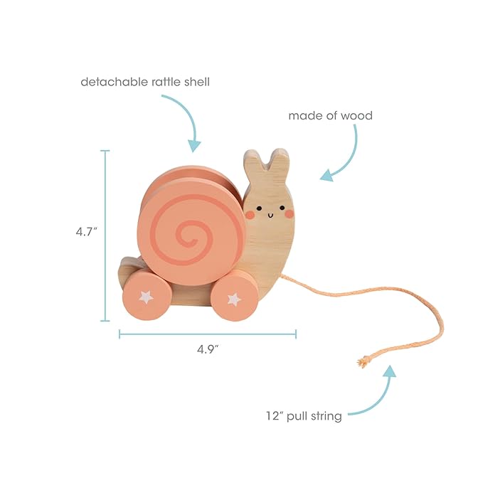 Pearhead Montessori Snail Pull Toy, Pull Along Wooden Toy, Early Development Push and Pull String Toy, Motor Skill Toy for Toddlers Ages 1+ Year