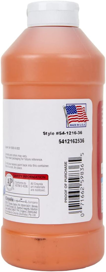 Crayola Premier Tempera Paint For Kids - Orange (16oz), Kids Classroom Supplies, Great For Arts & Crafts, Non Toxic, Easy Squeeze Bottle