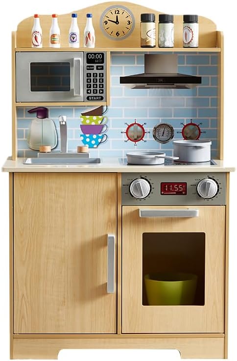 Play Kitchen for Kids, Wooden Toddlers Toy Kitchen Playset, Kitchen Cooking Set with Plenty of Play Features, Kitchen Pretend Play Set, Toys Kitchen with 13 Pcs Toy, Gift for Girls and Boys Ages 3+