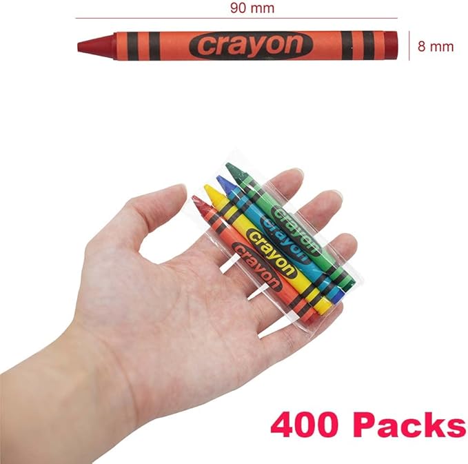 Lucky Art 400 Sets of 4 Packs (1600 count) Standard Size Crayons - Mini Crayon Packs, Non-Toxic Crayons; Crayons in bulk for Kids Party Favors, School Supplies for Teachers & Travel Crayons