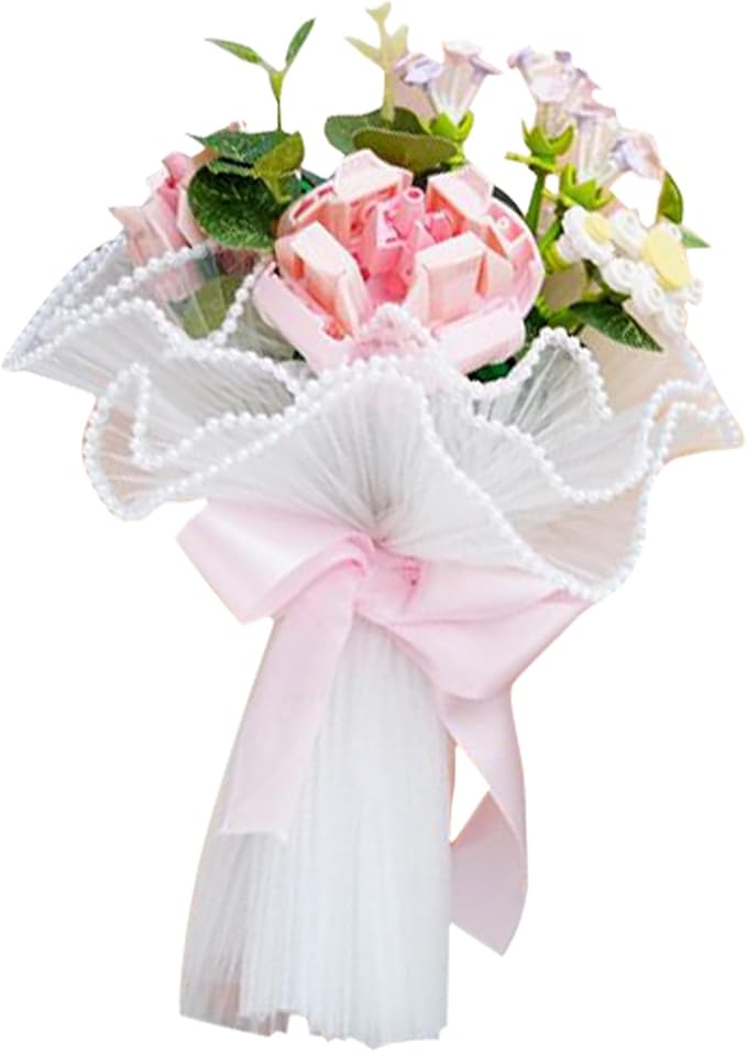 Bouquet Building Sets - Household Decorative Flower Building Block Toys - Artificial Plant Set Gift for Valentine's Day Mother's Day Birthday for Her and Him(Rose)