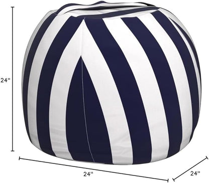 Miaowater 2 PCS Stuffed Animal Storage Bean Bag Chair Cover, Cotton Canvas Beanbag with Zipper for Organizing Kid's and Adults Room Vertical Stripe Blue 24"