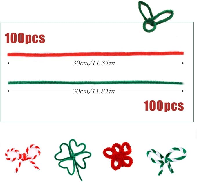 200 Pieces Christmas Pipe Cleaners, Craft Pipe Cleaners, Pipe Cleaners Chenille Stem, Pipe Cleaners Bulk,Art Pipe Cleaners for Creative Christmas Decoration Supplies Arts and Crafts Project