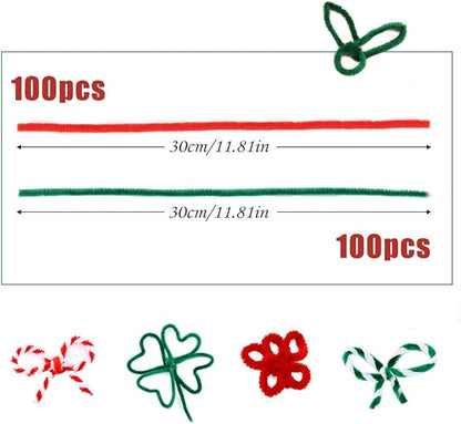 200 Pieces Christmas Pipe Cleaners, Craft Pipe Cleaners, Pipe Cleaners Chenille Stem, Pipe Cleaners Bulk,Art Pipe Cleaners for Creative Christmas Decoration Supplies Arts and Crafts Project