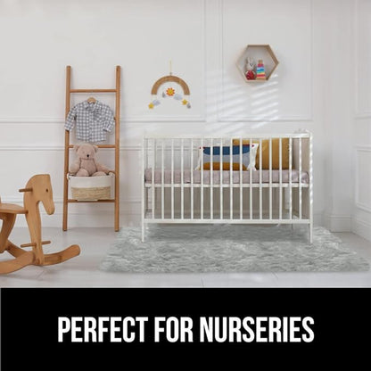 Gorilla Grip Fluffy Faux Fur Rug, 4x6, Machine Washable Soft Furry Area Rugs, Rubber Backing, Plush Floor Carpets for Baby Nursery, Bedroom, Living Room Shag Carpet, Luxury Home Decor, Light Gray