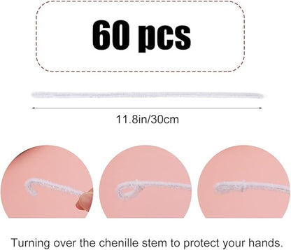 60 Pieces White Pipe Cleaners, Christmas Craft Pipe Cleaners, Pipe Cleaners Chenille Stem, Pipe Cleaners Bulk, Art Pipe Cleaners for Creative Home Decoration Supplies Arts and Crafts Project