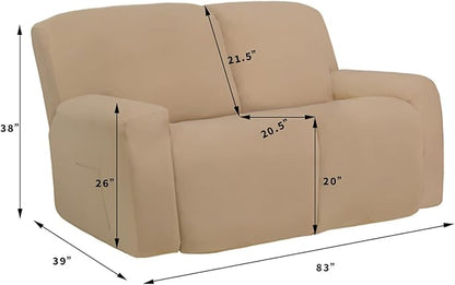 Easy-Going Oversized 6 Pieces Microfiber Stretch Sectional Recliner Loveseat Sofa Slipcover Soft Fitted Fleece 2 Seats Couch Cover Washable Furniture Protector with Elasticity for Kids Pet Tan