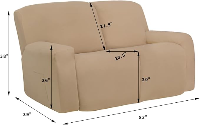 Easy-Going Oversized 6 Pieces Microfiber Stretch Sectional Recliner Loveseat Sofa Slipcover Soft Fitted Fleece 2 Seats Couch Cover Washable Furniture Protector with Elasticity for Kids Pet Camel