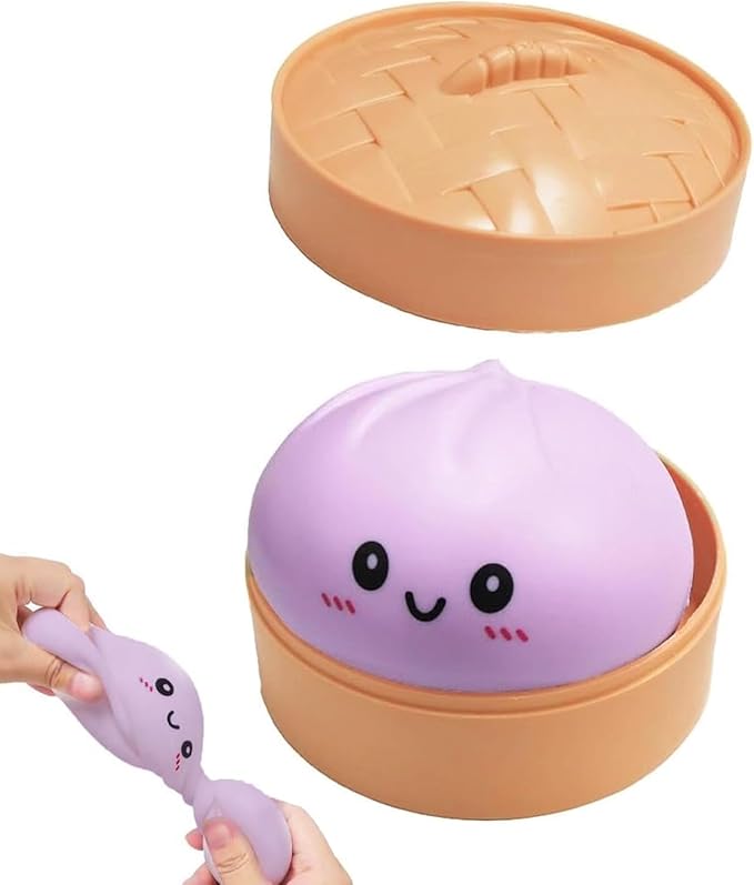 Dumpling Squishies, Glitter Dumpling, Glitter Dumplings Squishy with Box, Dumplings Sensory Squeeze Toy for Stress Relief Stretchy Desk Toys (Pink)