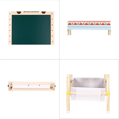 Kids Easel with Paper Roll Double-Sided Whiteboard & Chalkboard Standing Easel with Numbers and Other Accessories for Kids and Toddlers (with Abacus)