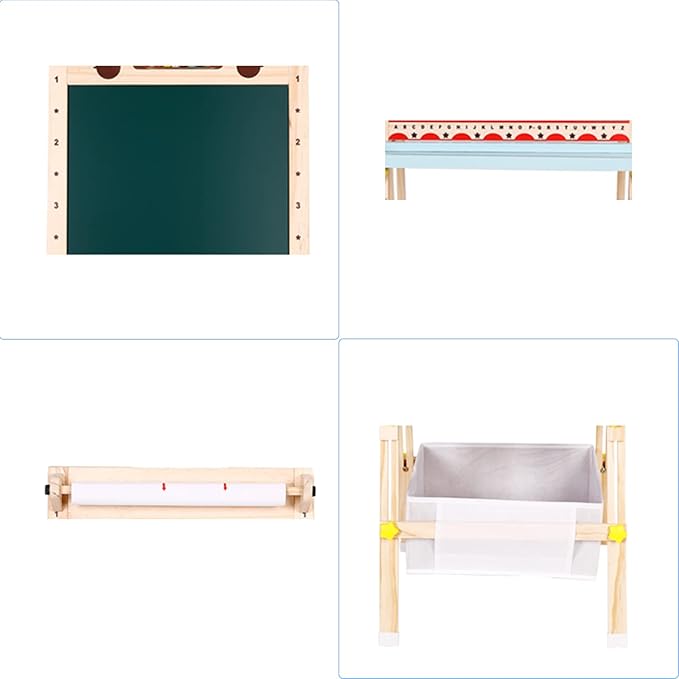 Kids Easel with Paper Roll Double-Sided Whiteboard & Chalkboard Standing Easel with Numbers and Other Accessories for Kids and Toddlers (with Abacus)
