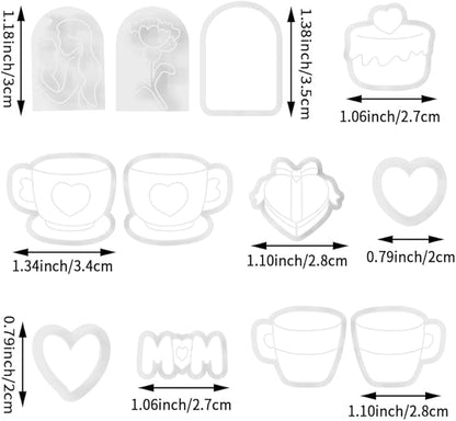 Mother’s Day Polymer Clay Cutters & Stamps Set - 12pcs Sharp & Durable Tea Cup, Cake, Heart, MOM & Silhouette Shapes for DIY Earring Jewelry Making, Soft Clay Crafts & Holiday Supplies