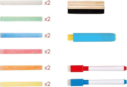 Hape 3 in 1 Tabletop 2 Sided Standing Artwork Easel Blackboard and Magnetic Erasable Whiteboard w/ 10 Chalk Colors & 2 Marker Pens, for Ages 3 and Up