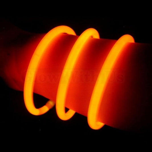 Glow Sticks Bulk Wholesale Bracelets, 100 8” Orange Glow Stick Glow Bracelets, Bright Color, Glow 8-12 Hrs, 100 Connectors Included, Glow Party Favors Supplies, Sturdy Packaging, GlowWithUs Brand
