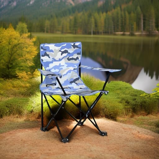 Emily Rose Kids Folding Chair | Beach Chair with Safety Lock- Camping Chair for Boys Girls Toddler with Cup Holder & Carry Case- Tailgate, Travel, Lawn- for Indoor & Outdoor (Blue Camo)