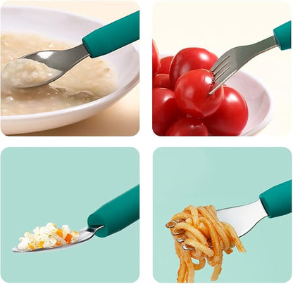 Forks and Spoons Cartoon Set Stainless Steel Utensils Flatware Round Handle Utensils Silverware Flatware Cutlery Set for Home, Kitchen and Restaurant (Pink Dinosaur - Long)