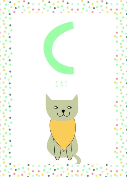 English Alphabet Wall Cards Art Flash Cards- Set of 26 White (5" x 7") Animal Alphabet Cards for Nursery Decor, Gifts, Kids Room, Classroom, by Kindred Sol Collective