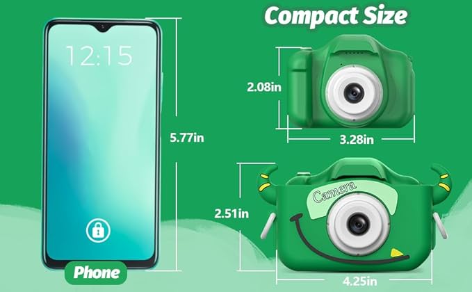 Goopow Kids Camera Toys for 3-8 Year Old Girls Boys,Children Digital Video Camcorder Camera with Cartoon Soft Cover, Best Chritmas Birthday Festival Gift for Kids - 32G SD Card Included (Green-NJ)