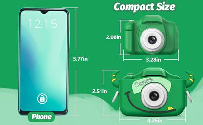 Goopow Kids Camera Toys for 3-8 Year Old Girls Boys,Children Digital Video Camcorder Camera with Cartoon Soft Cover, Best Chritmas Birthday Festival Gift for Kids - 32G SD Card Included (Green-NJ)