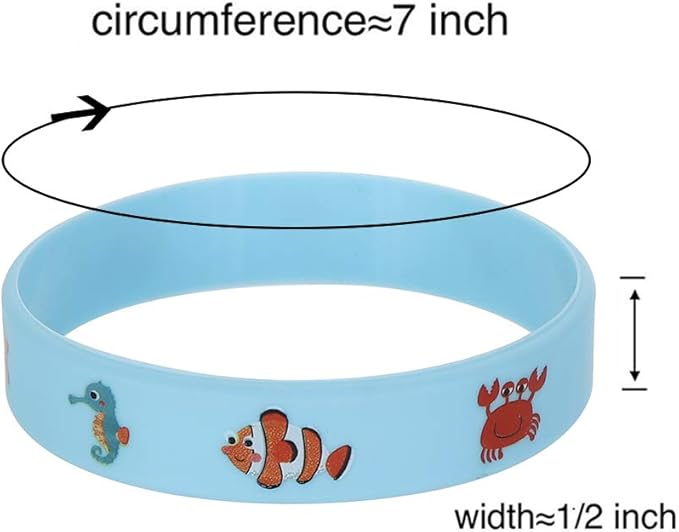 Cleverplay 24 Pack Under the Sea Silicone Wristbands Bracelets, Ocean Life Animal Birthday Decoration Party Favors for Kids