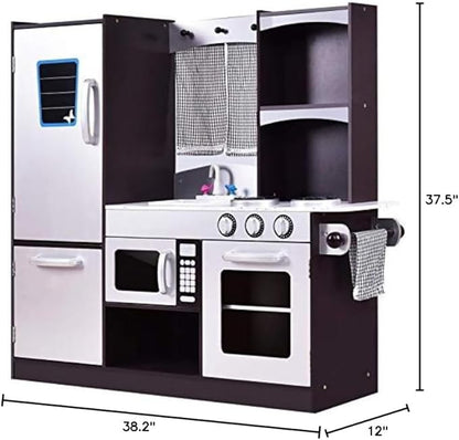 ARLIME Kids Kitchen Playset, Wooden Toy Toddler Kitchen w/Sink, Stovetop, Microwave, Refrigerator, Large Cabinets, Pretend Play Kitchen for Boys Girls