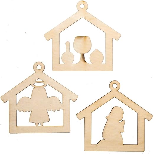 Baker Ross AX559 Nativity Wooden Bauble Decorations - Pack of 10, Christmas Tree Ornaments for Creative Art and Craft Activities to Paint and Decorate
