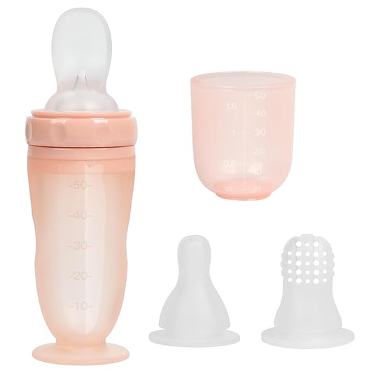 Baby Multifunctional Complementary Food Bottle, Silicone Milk Bottle 3-in-1, Including Dispensing Spoon, Regular Nipple and Fruit Puree Feeding Nipple, Auxiliary Weaning Bottle