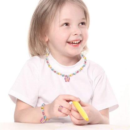 3 Sets Girl Princess Necklace Bracelet Ring Kids Stretchy Jewelry Gift Unicorn Butterfly Necklace Bracelets Rings Party Favors Dress up Jewelry for Little Girl Toddler(with Gift Box)