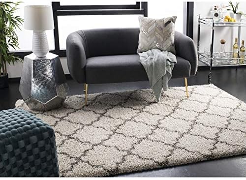 SAFAVIEH Hudson Shag Collection Accent Rug - 3' x 5', Ivory & Grey, Trellis Design, Non-Shedding & Easy Care, 2-inch Thick Ideal for High Traffic Areas in Entryway, Living Room, Bedroom (SGH282A)