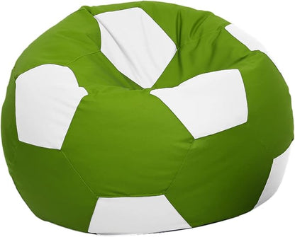 Ample Decor Soccer Bean Bag Cover (Filler Not Included), Leatherette Durable Double Stitched Material Sturdy Zippers, Ideal for Children and Teenagers - White and Green