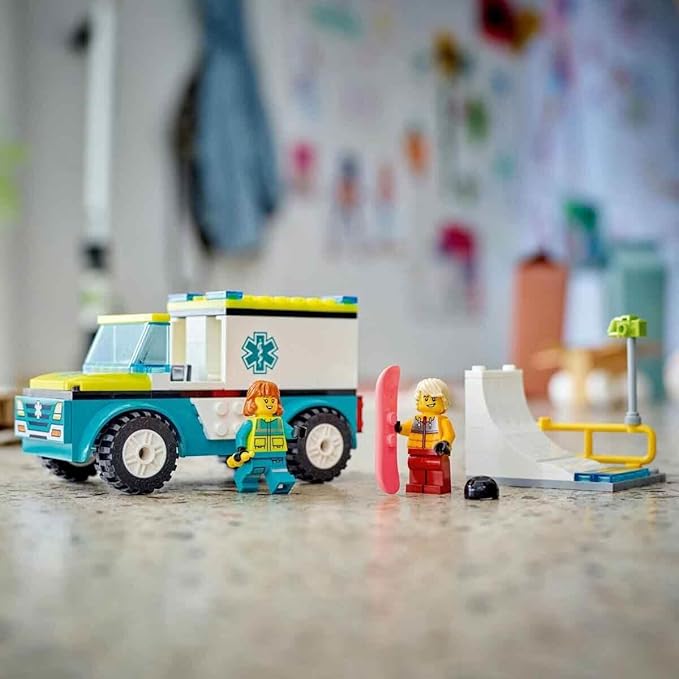 Lego 60403 City Ambulance and Snowboarder Toy Present, Blocks for Boys, Girls, Children, 4, 5, 6, Ambulance, Skateboarding, Skateboarding, Pretend Play