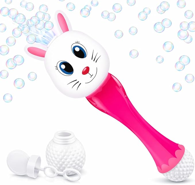 Easter Basket Stuffers for Toddler, Bunny Bubble Wand, Easter Basket Essentials, 14" Light Up Automatic Bubble Maker with LED & Music, Toys for Toddlers, Bubbles for Kids