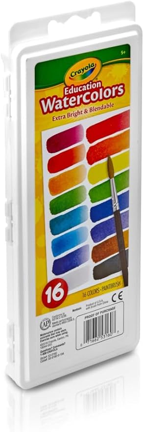 Crayola Watercolor Paint Set (16 Count), Washable Paint for Kids, 1 Paint Brush, Arts & Crafts Supplies, Assorted Colors, Ages 4+