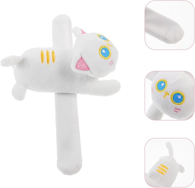Vaguelly Cat Slap Bracelet,Stuffed Animal Slap Bracelets Adorable Plush Animals Huggers Slap Bracelets Interactive Toy for Kids Birthday Party Gifts White