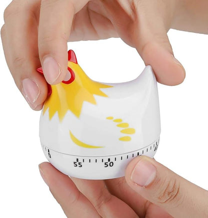 Digital Kitchen Timer Lovely Chicken Shape Mechanical Alarm Gadgets Countdown Clock Reminder Mini Cooking Timer Alarm 55 Minutes for Cooking Baking Sports Games Office(White)