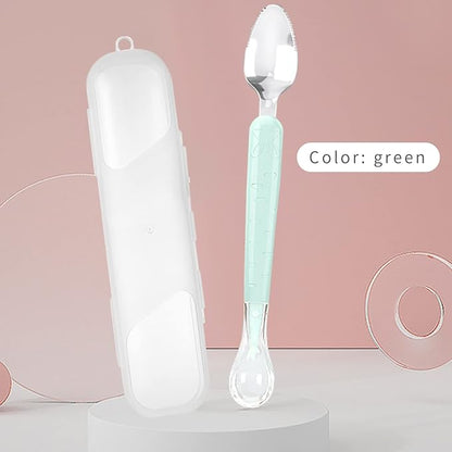 Double Head Baby Silicone Food Spoon (green), Baby Fruit Scraping Mud Spoon, Feeding Spoons Training Spoon for Infants, baby led weaning supplies (Green)