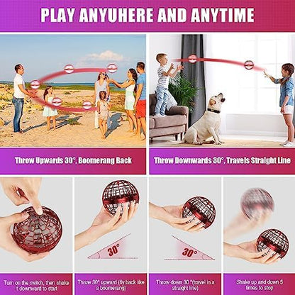 2025 Flying Orb Ball Toy, Galaxy Boomerang Hover Ball Led Lights Mini Drone Globe Hand Controlled Flying Ball Toys Cool Toys Gift for 6 7 8 9 10+ Year Old Boys Girls Teens Outdoor Toys (Red)