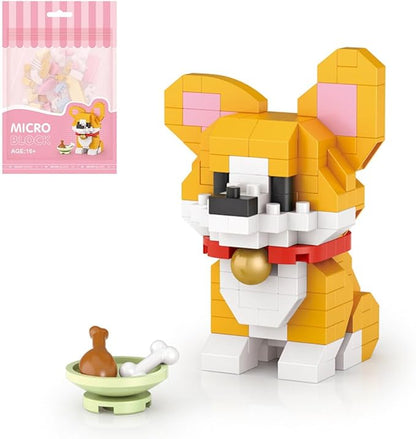 Aetheria Mini Blocks Corgi Dog Building Animal Set 160 Pieces Creative Home Decor Building Toy Bricks for Kids or Adult Advent Calendar 2024