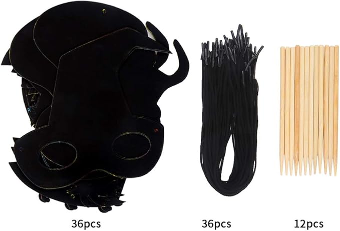 CCINEE 36pcs Halloween Scratch Paper Mask, Magic Scratch Off Art Masks with Elastic Cords and Wood Stylus for Halloween Costume Dress up Party Decorations