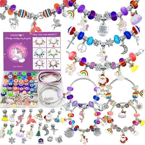 Redtwo Charm Bracelet Making Kit for Girls, Toys Jewelry Making Kit for Girls 8-12 Unicorn Gifts for Teen Girls Age 6-8, Arts and Crafts for Kids Ages 6 7 8 9 10 11 12 13 Birthday