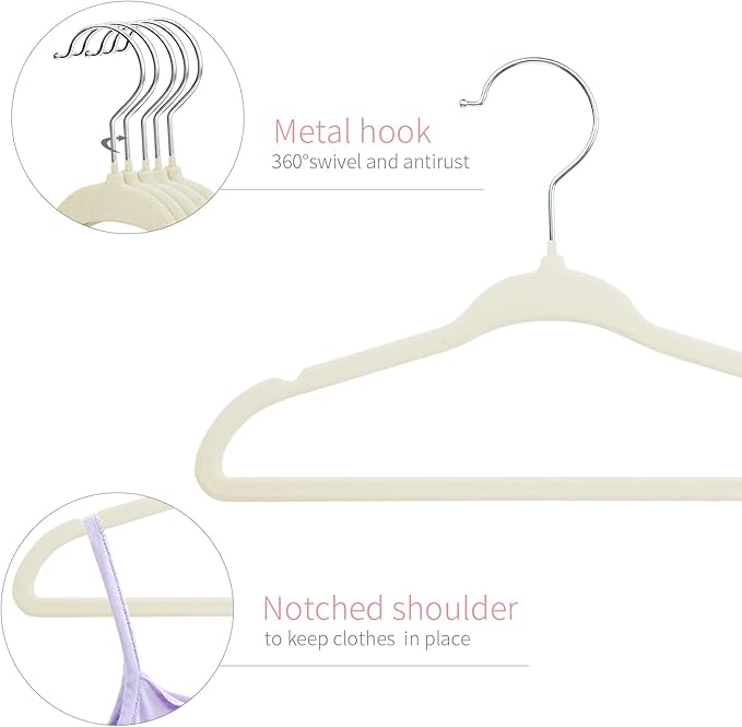 ManGotree Baby Velvet Clothes Hangers, Kids Toddler Children's Hangers for Clothes Space Saving Non-Slip (30 Pack, Beige)