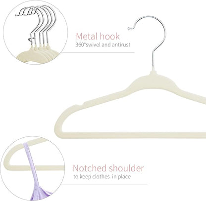 ManGotree Baby Velvet Clothes Hangers, Kids Toddler Children's Hangers for Clothes Space Saving Non-Slip (30 Pack, Beige)