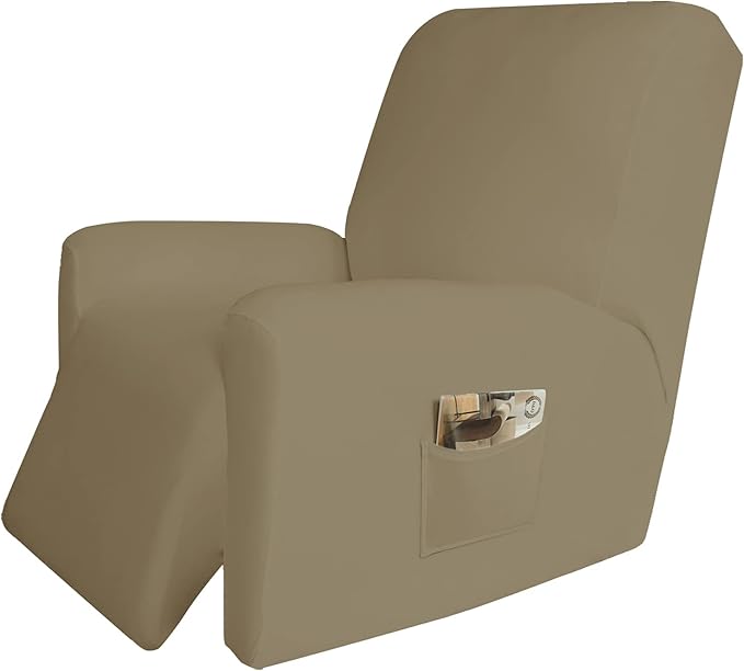 Easy-Going 4 Pieces Microfiber Stretch Recliner Slipcover – Spandex Soft Fitted Sofa Couch Cover, Washable Furniture Protector with Elastic Bottom for Kids, Pet(Recliner, Dark Linen)