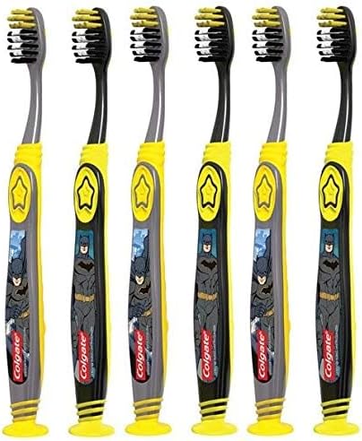 Colgate Batman Toothbrush for Children with Suction Cup, Kids 5+ Years Old, Extra Soft, Pack of 6