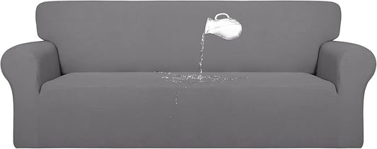 PureFit 100% Dual Waterproof Couch Cover Slipcovers for Couches and Sofas - Stretch Non Slip Fleece Sofa Covers Washable, Leakproof Furniture Protector for Kids, Pets, Dog (Sofa, Light Gray)