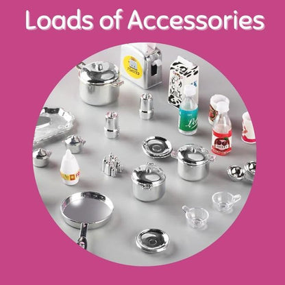 Liberty Imports Doll Kitchen Playset for Kids, My Modern Mini Kitchen House Furniture Pretend Play Toy Accessories Set with Realistic Lights & Sounds for Toddlers, Girls (3-in-1)