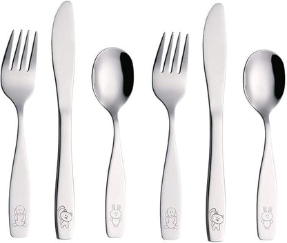 ANNOVA Children's Flatware 6 Pieces Set - Stainless Steel Cutlery/Silverware 2 x Safe Forks, 2 x Dinner Knife, 2 x Dinner Spoon - Safe Kids Toddler Utensils Lunch Box (Engraved Dog Cat Bunny)